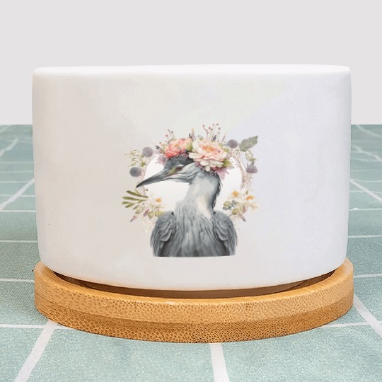 Watercolor Heron Freshwater Bird Flower Crown Flor Plant Pots