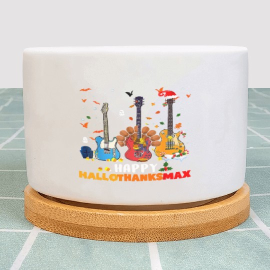 Guitar Happy Hallothanksmas Halloween Thanksgiving Plant Pots