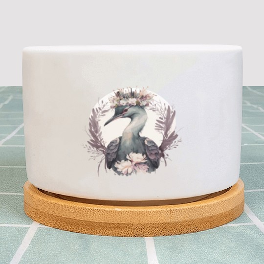 Cute Crane Bird Flower Crown Floral Birding Plant Pots