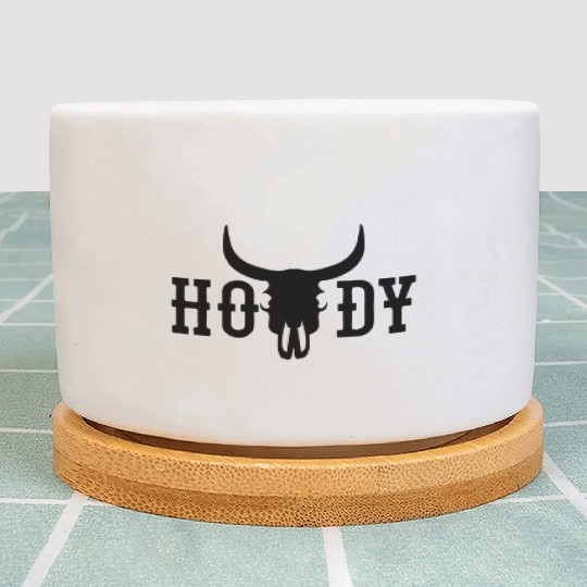 Howdy Cow Skull Western Cowboy Cowgirl Rodeo Howdy Plant Pots