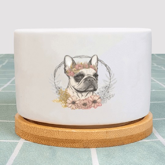 Cute French Bulldog Frenchie Flower Crown Pet Dog Plant Pots