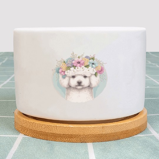 Cute Bichon Frise Flower Crown Pet Dog Floral Pupp Plant Pots