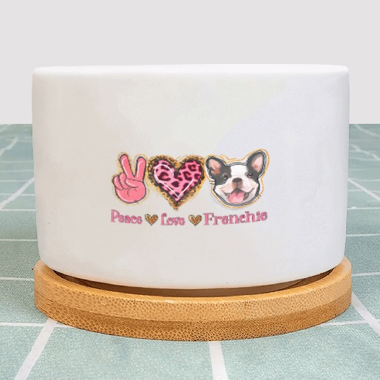 Leopard Peace Love Frenchie Funny Dog Mom Mothers Plant Pots