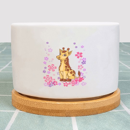 Sweet giraffe with flowers Plant Pots