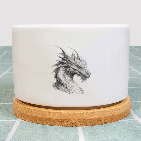 Mythical Dragon. An Epic Grayscale Legend. Plant Pots