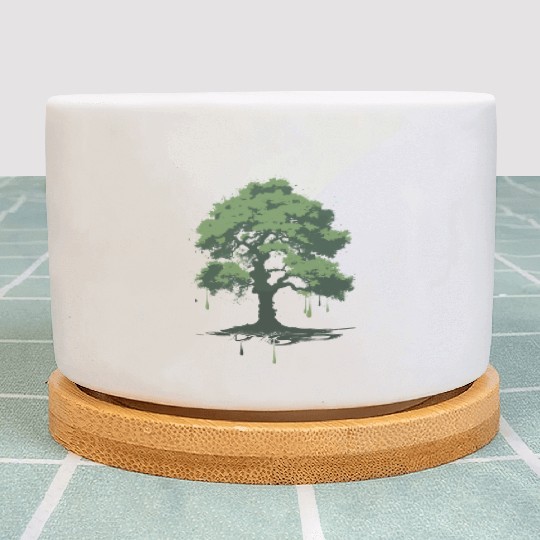 A green oak tree ink drawing Plant Pots