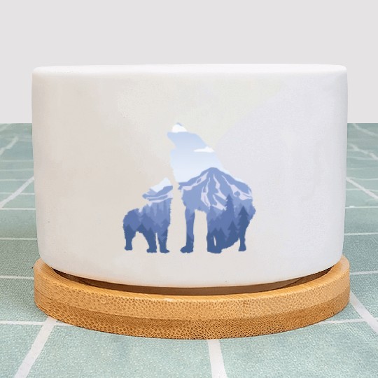 Wolf And Puppy Husky Mountains Nature Hiking Plant Pots