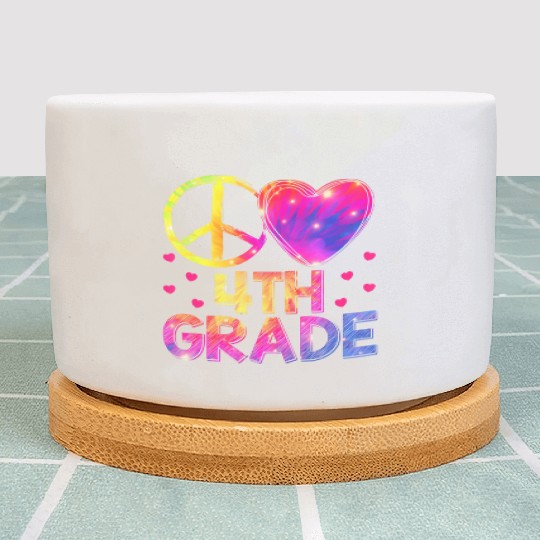 Tie Dye Peace Love 4th Grade Teacher Student Back Plant Pots