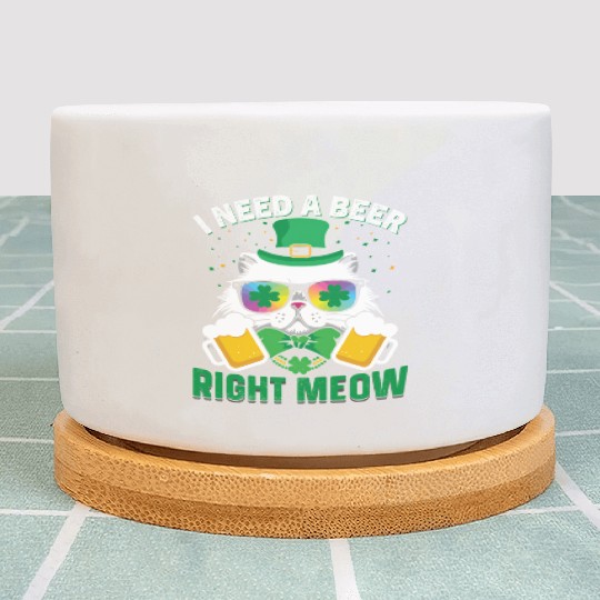 St Patric Day Cat I Need A Beer Right Meow Plant Pots