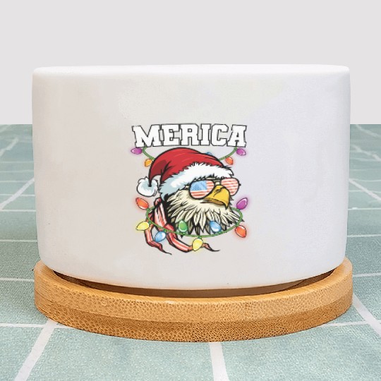 Merica Usa Flag Patriotic Veteran Santa Bald Eagle Plant Pots