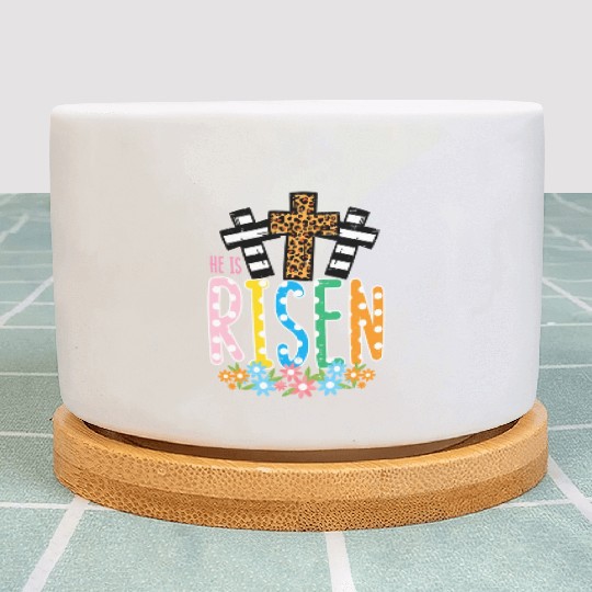 He Is Risen Leopard Cross Easter Jesus Religious Plant Pots