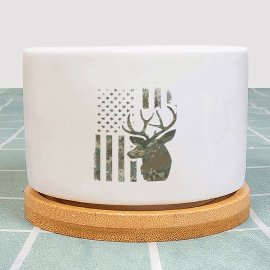 Camo American Flag Buck Hunting For Elk Deer Plant Pots