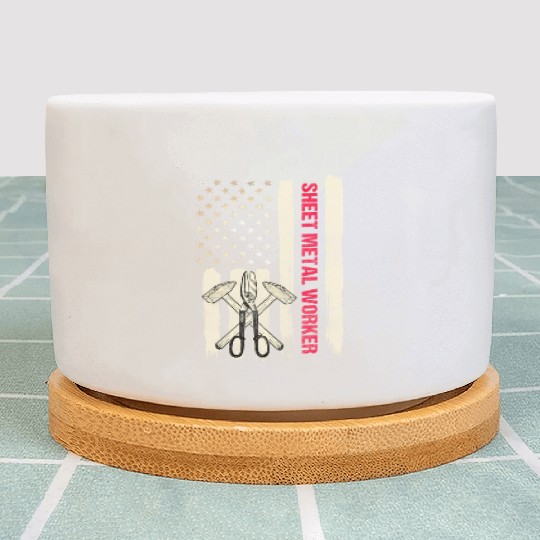 Sheet Metal Worker On Back Of Plant Pots