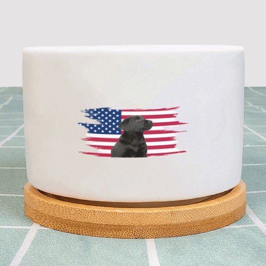 American Flag Dog Black Lab Puppy Plant Pots