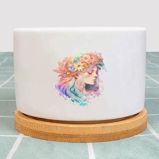 Watercolor Girl Spring Flower Crown Fairy Cottagec Plant Pots