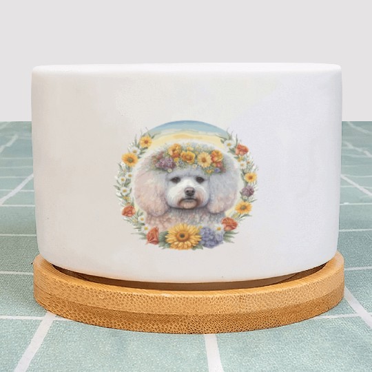 Cute Bichon Frise Sunflower Dog Breed Pet Puppy Plant Pots