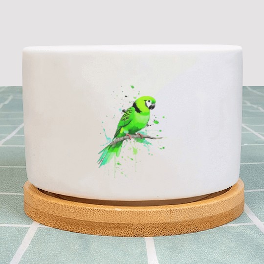 A green parakeet ink drawing Plant Pots