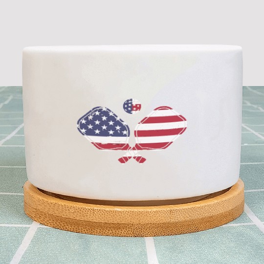 Patriotic Pickleball US Flag Paddleball Design Plant Pots