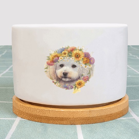 Watercolor Bichon Frise Sunflower Dog Breed Pet Pu Plant Pots