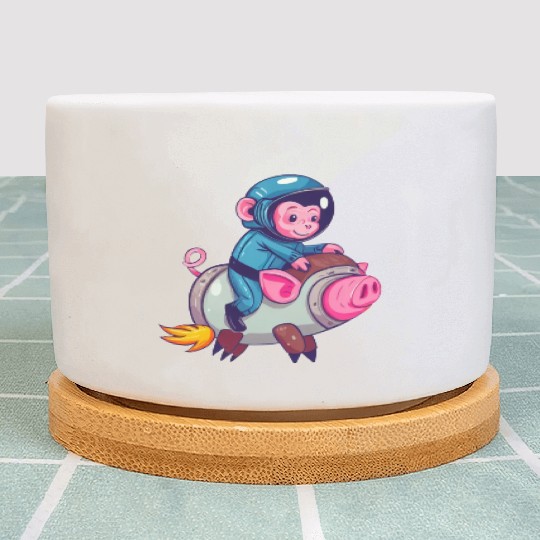 Pig and Monkey as Astronauts Plant Pots