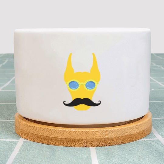 funny yellow dobermann dog with weird sunglasses a Plant Pots