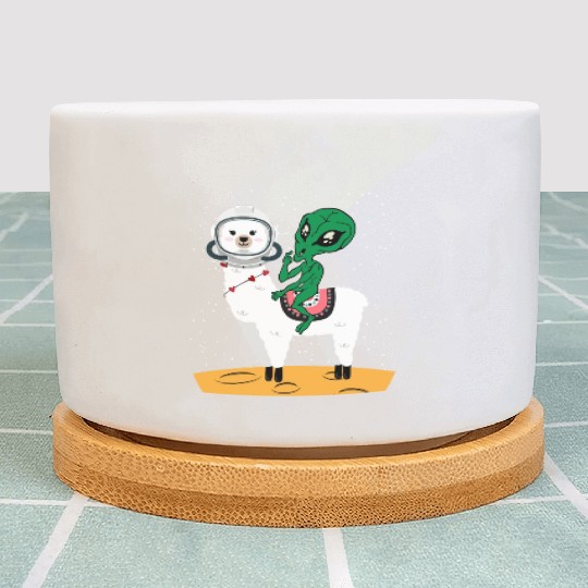 Llama Alien Funny Animal Pun Joke Lover Spacecraft Plant Pots
