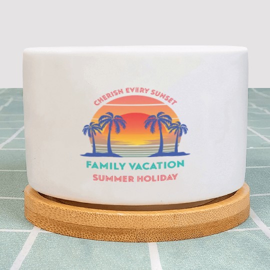 Retro Vintage Family Vacation Cherish Every Sunset Plant Pots