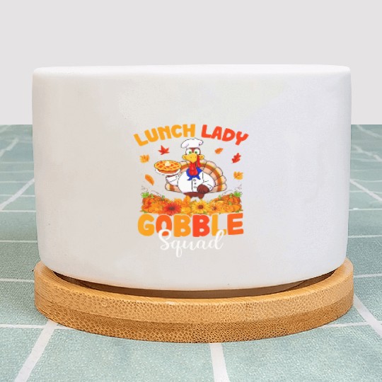 Funny Lunch Lady Autumn Turkey Gobble Happy Plant Pots