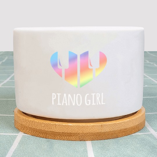 Piano Girl with Rainbow Heart Plant Pots