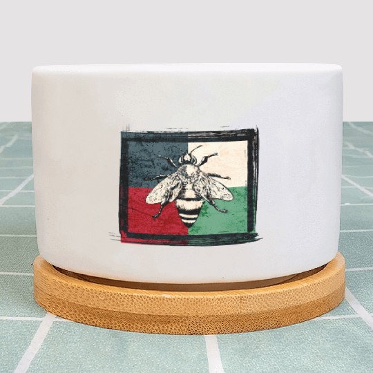 Vintage Bee Insect Colorful Illustration Plant Pots