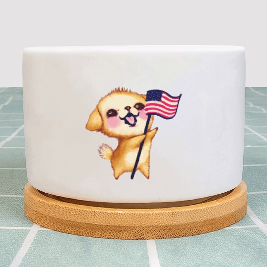 Fourth Of July Patriotic Puppy USA Watercolor Plant Pots