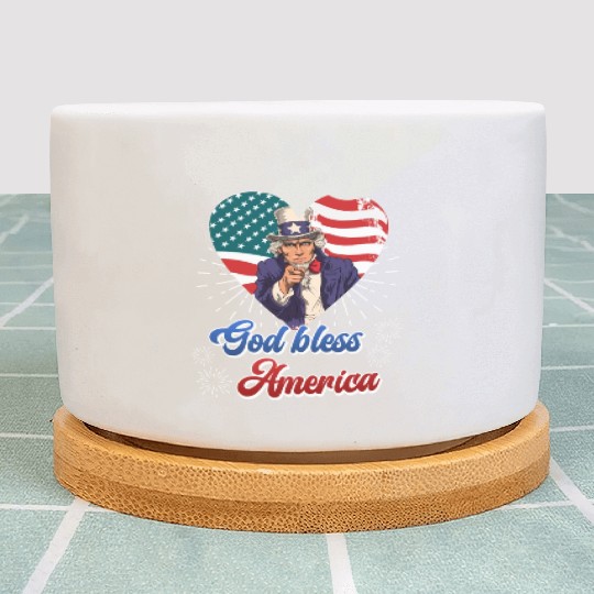 God Bless America Independence Day 4th July USA Plant Pots