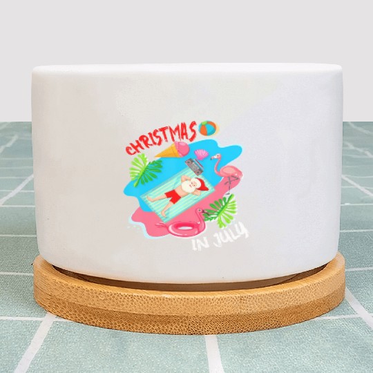 Christmas In July Santa Relaxing On Beach Cute Plant Pots