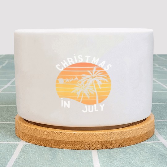 Christmas In July Santa Sledge Sunset Palm Summer Plant Pots