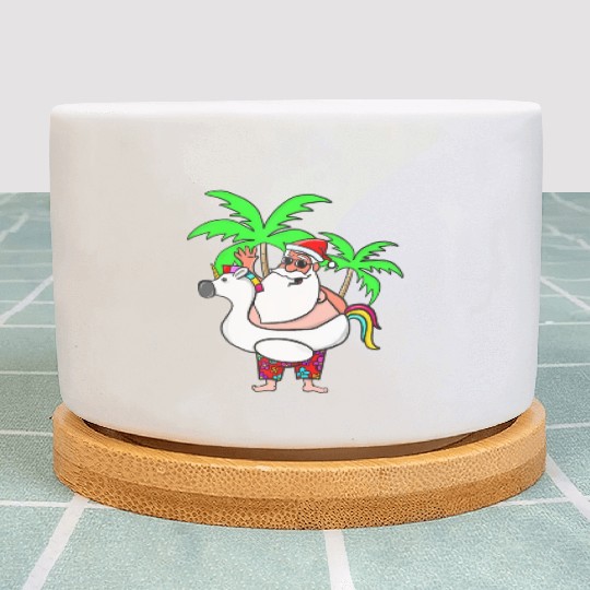 Christmas In July Santa on Vacation Unicorn Pool Plant Pots