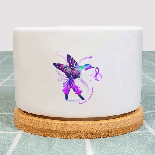 Hummingbird Purple Ribbon Pancreatic Cancer Plant Pots