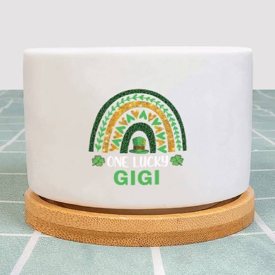 One Lucky Gigi St Patric Day Shamrock Rainbow Plant Pots