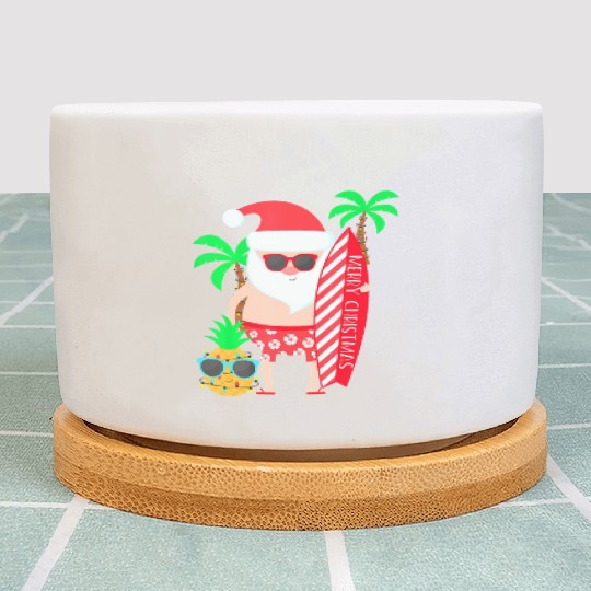 Santa Surfing Hawaiian Beach Christmas In July Plant Pots