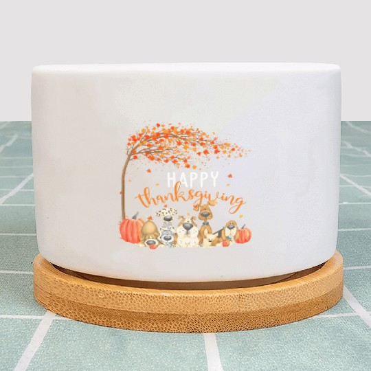 Cute Dogs Autumn Leaves Pumpkin Happy Plant Pots