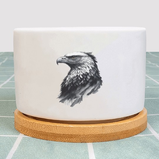 Ink drawing eagle head artwork Plant Pots