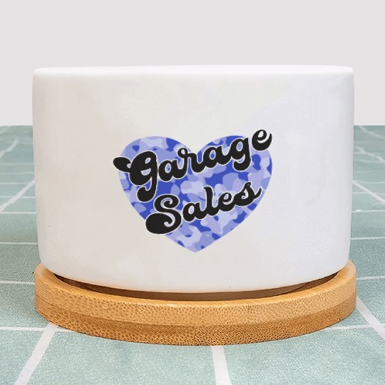 Garage Sales blue camo heart Plant Pots