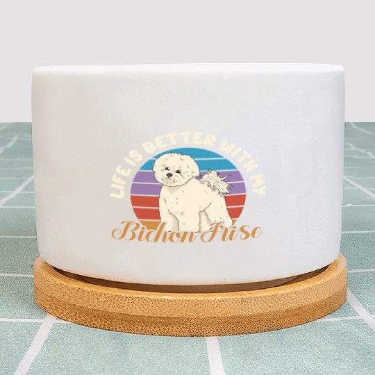 Life Is Better With My Bichon Frise Retro Vintage Plant Pots