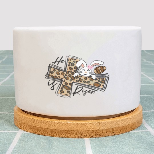 Happy Easter He Is Risen Jesus Cross Easter Bunny Plant Pots