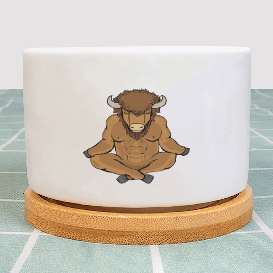 Meditating Buffalo Yoga Lover Men Bison Gift Plant Pots