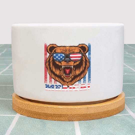 Merica Independence Day American Bear USA Party Plant Pots