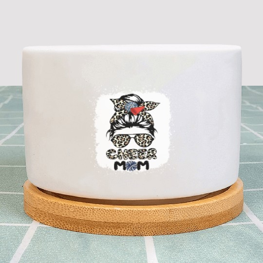 Cheer Mom Leopard Messy Bun Cheerleader Bleached M Plant Pots