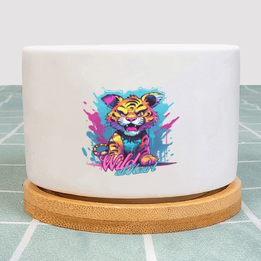 Vibrant Synthwave Sabertooth Tiger Graffiti Kids Plant Pots