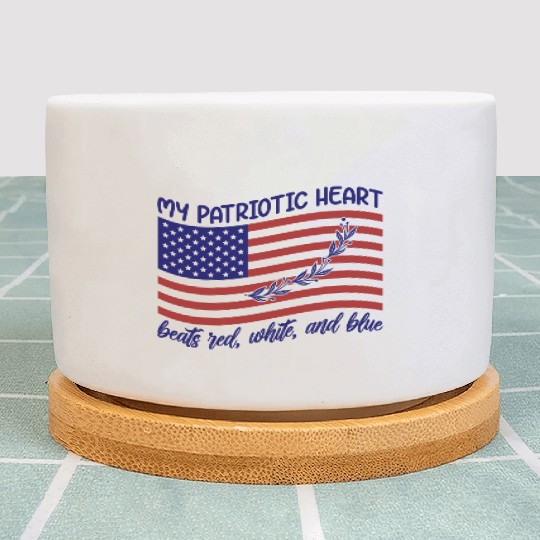 My patriotic heart beats red white and blue Plant Pots