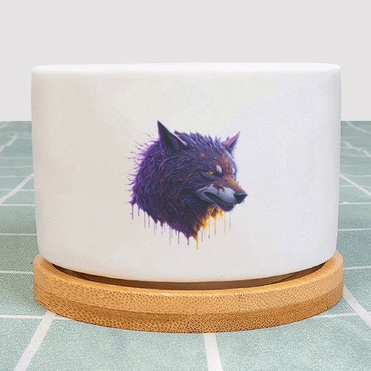 Colorful Paint Splash Art of a Wolf Head Plant Pots