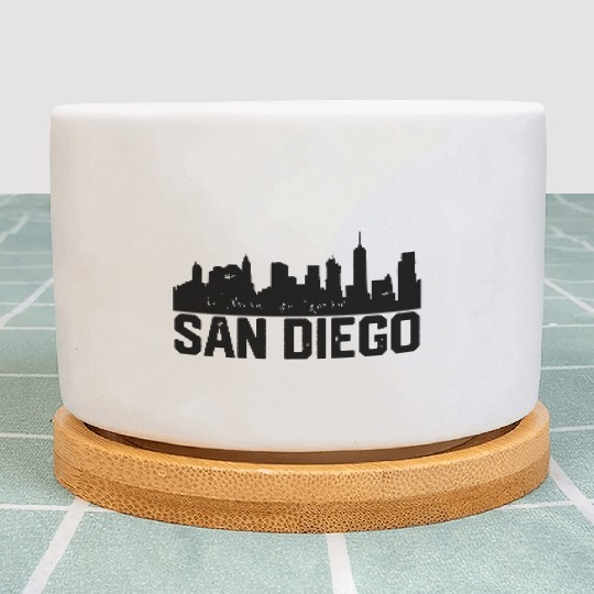 San Diego Skyline, Black San Diego California CA Plant Pots